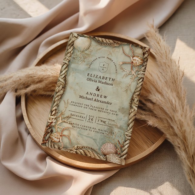 Convites Vintage Ocean Depths Nautical Wedding (Criador carregado)