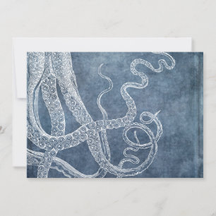 Convites Vintage Octopus Twilight Blue Denim Watercolor