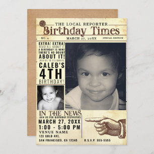 Convites Vintage Old Retro Newpaper Birthday Times 2 Foto