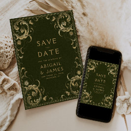 Convites Vintage Olive Dourado Casamento Salva a Data
