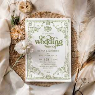 Convites Vintage Olive Green - Casamento antigo