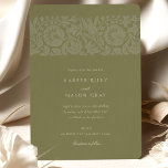 Convites Vintage Olive Green - Casamento Floral<br><div class="desc">Este elegante convite para o casamento apresenta um fundo verde-oliva inspirado em vintage, adornada com um belíssimo design floral. Perfeito para casais que buscam uma mistura de encanto clássico e beleza natural, esse convite é um testemunho da elegância do eterno. A frente mostra os detalhes do casamento em uma fonte...</div>