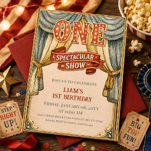 Convites Vintage One Espetáculo de Circo Primeiro Aniversár
