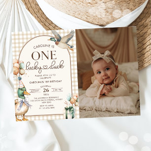 Convites Vintage One Lucky Duck Balloon Foto do primeiro an