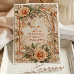 Convites Vintage Orange Floral Art Nouveau Casamento