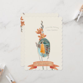 Convites Vintage Orange Floral Photo Funeral Program