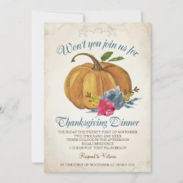 Convites Vintage Orange Pumpkin Janto de Ação de Graças