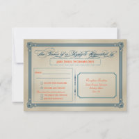 Vintage Orange, Teal & Blue DIY Weding RSVP
