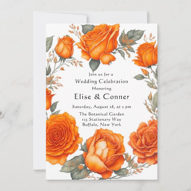 Convites Vintage Orange Watercolor Peonies Casamento (Frente)