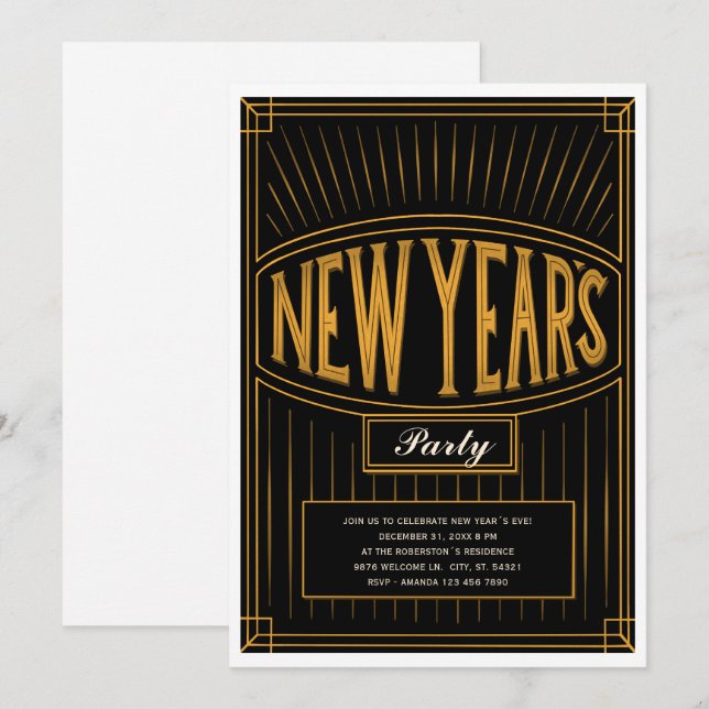 Convites Vintage Ouro Black Eve Party (Frente/Verso)