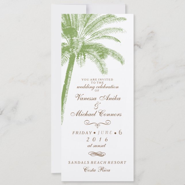 Convites Vintage Palm Tree Long Weditation (Frente)