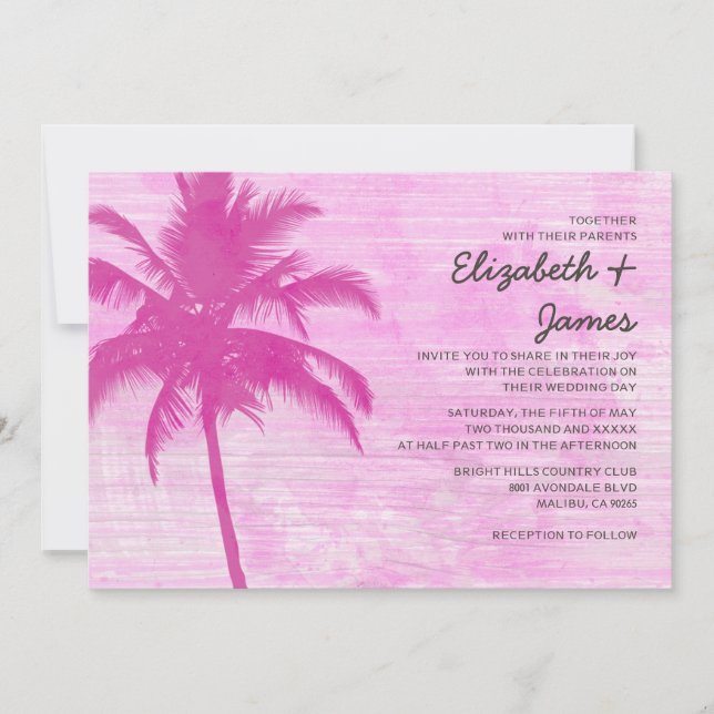 Convites Vintage Palm Trees Beach Wedings Invtions (Frente)