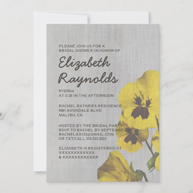 Convites Vintage Pansy Bridal Shower Invitations (Frente)
