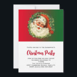 Convites Vintage Papais noeis felizes com Holly e Pine Wrea<br><div class="desc">Convite de festas de Natal com uma imagem retrógrada com um Papai Noel feliz sorridente rodeado por uma coroa sagrada e pinheira.</div>