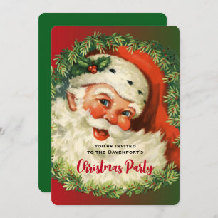 Convites Vintage Papais noeis felizes com Holly e Pine Wrea