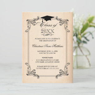 Convites Vintage Paper Look and Ornament Graduation