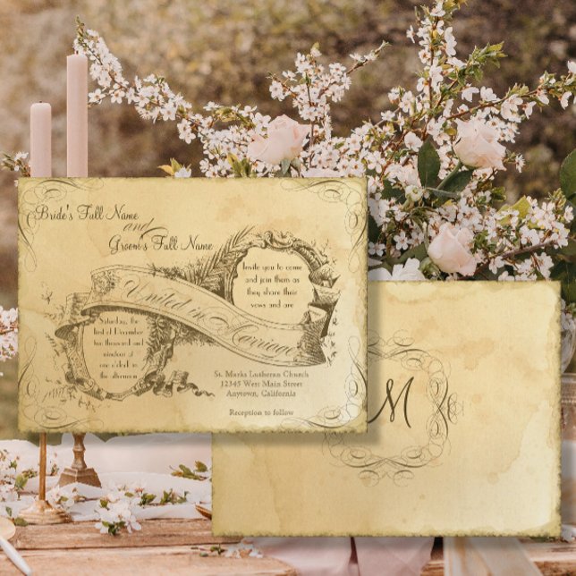 Convites Vintage Parergaminho Elegante Script Tea Wedding (Criador carregado)
