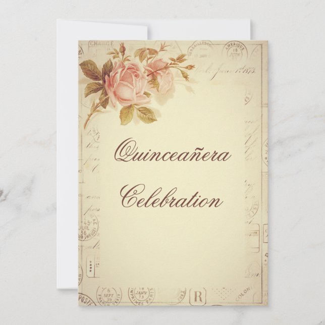 Convites Vintage Paris Postmarks Chic Rosa Quinceañera (Frente)