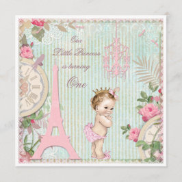 Convites Vintage Paris Princess Chique primeiro aniversario