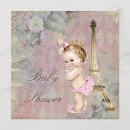 Convites Vintage Paris Princess Floral Chá de fraldas