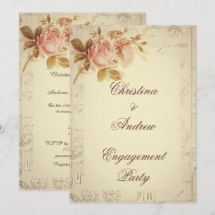Convites Vintage Paris Selos Chic Rosas Noivado