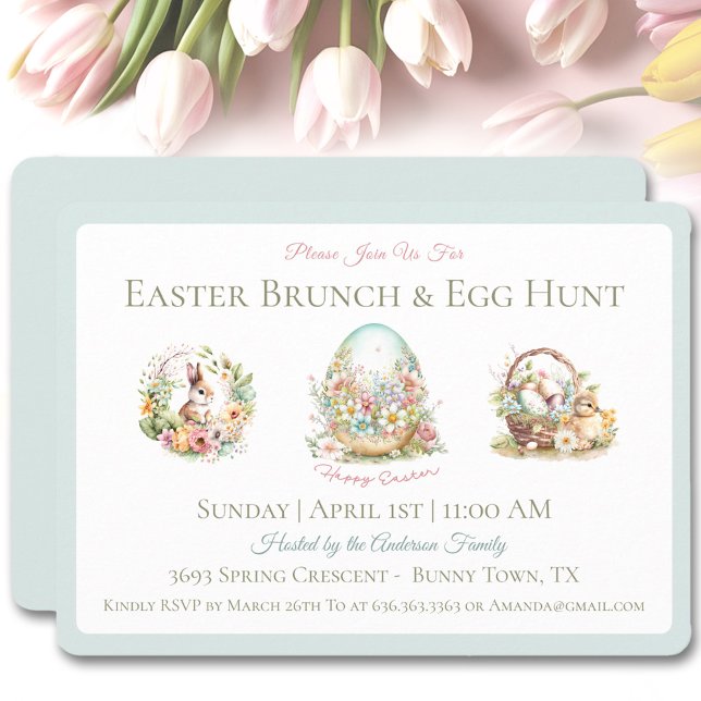 Convites Vintage Páscoa Brunch Ovo Invasão Azul (Vintage Easter Brunch Egg Hunt Blue Invitation)