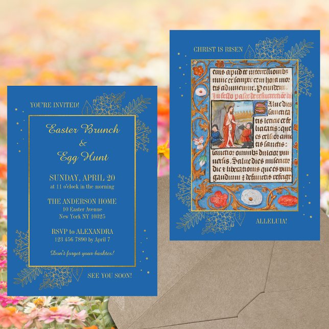 Convites Vintage, Páscoa católica cristã Brung Hunt (Vintage Medieval Manuscript Religious Christian Catholic Happy Easter Brunch Egg Hunt Invitation)