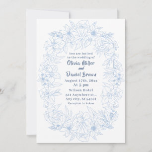 Convites Vintage Pastel Blue Floral Wreath Casamento