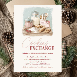 Convites Vintage Pastel Pink & Red Cookie Exchange Party