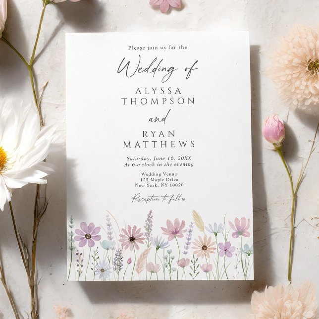 Convites Vintage Pastel Wildflower Meadow Wedding (Criador carregado)