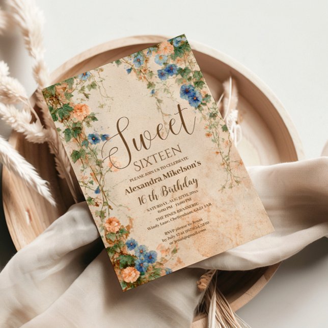Convites Vintage Pastel Wildflower Sweet Sixteen (Criador carregado)