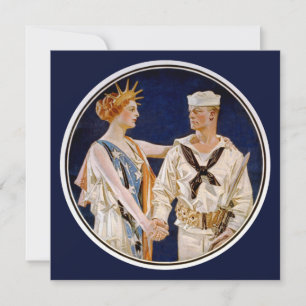 Convites Vintage Patriotismo, Lady Liberty com o Marinho Se