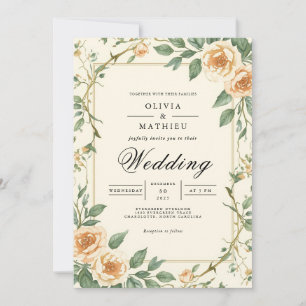 Convites Vintage Peach Blossom Floral Casamento