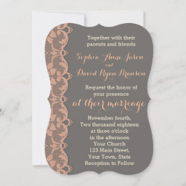 Convites Vintage Peach Cinza Lace Casation