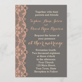Convites Vintage Peach Cinza Lace Casation