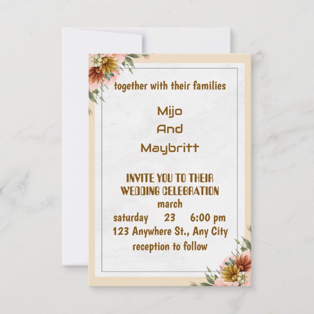 Convites Vintage Peach Dahlia Wedding Invitation (Frente)
