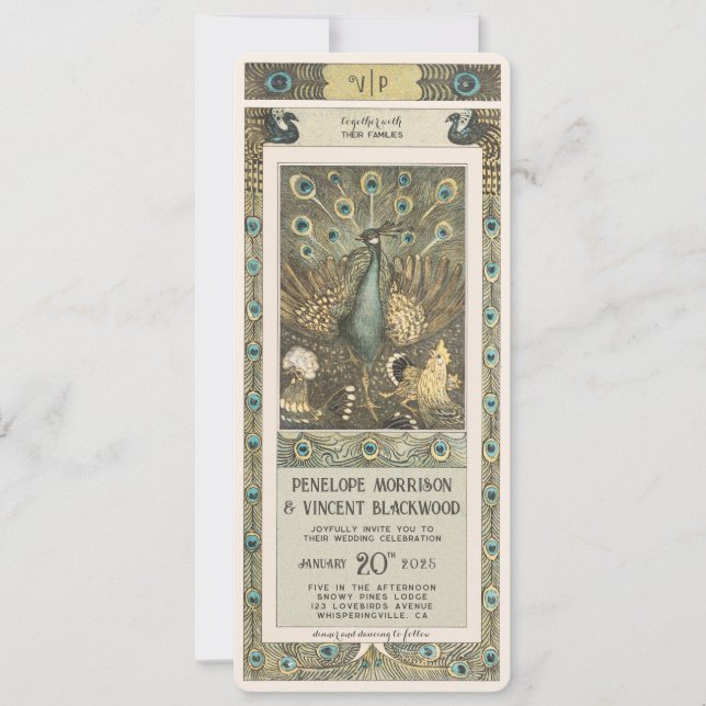Convites Vintage Peacock Fazenda - Casamento (Frente)