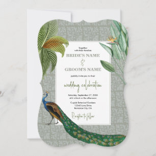 Convites Vintage Peacock Feather Tropical Greenerice Casame