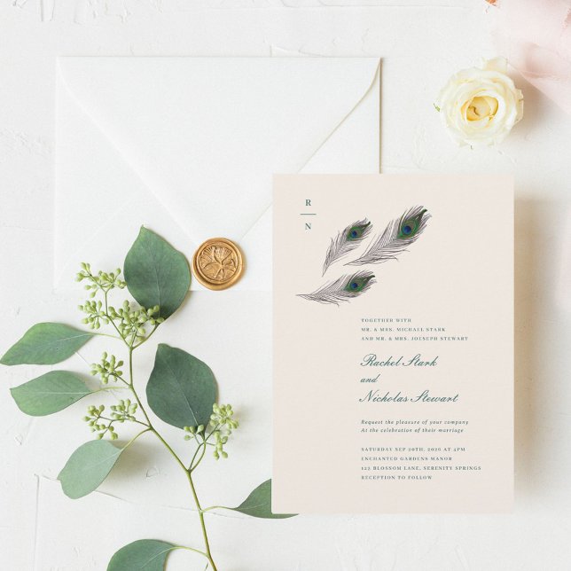 Convites Vintage Peacock Feather Weditation (Criador carregado)