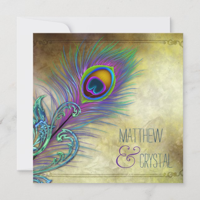 Convites Vintage Peacock Wedding (Frente)