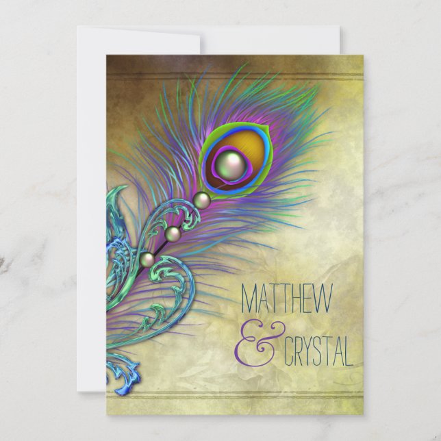 Convites Vintage Peacock Wedding (Frente)