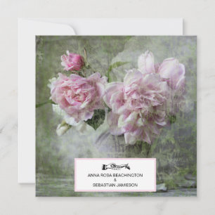 Convites *~* Vintage Peony Flower Soft QR RSVP AR23 WEDDING