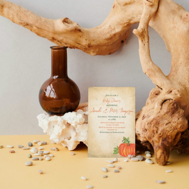 Convites Vintage Pequeno Pumpkin Laranja Chá de fraldas ver (Criador carregado)