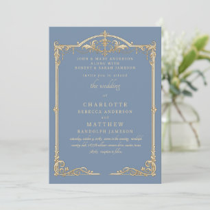 Convites Vintage Periwinkle Quadro de Casamento com Ambos o