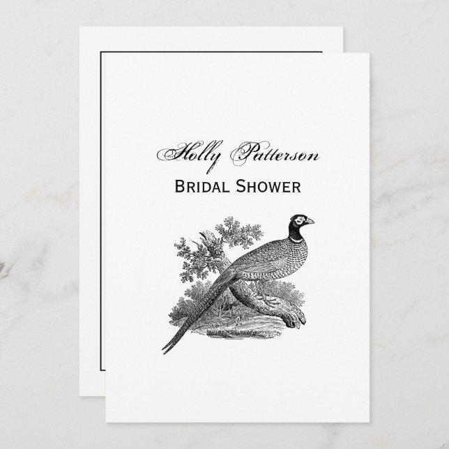 Convites Vintage Pheasant Game Bird Drawing BW (Frente/Verso)