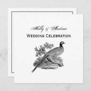 Convites Vintage Pheasant Game Bird Drawing BW