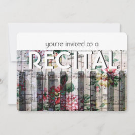 Convites vintage piano floral design recital, evento musica