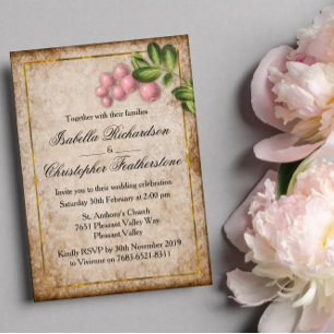 Convites Vintage Pink Berries Wedding