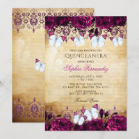 Vintage Pink Borboleta Floral Quinceañera