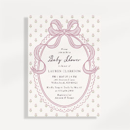 Convites Vintage Pink Bow Frame Baby Shower Invitation